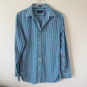 J. Crew Men Blue Checkered Gingham Plaid Button-up Shirt Top